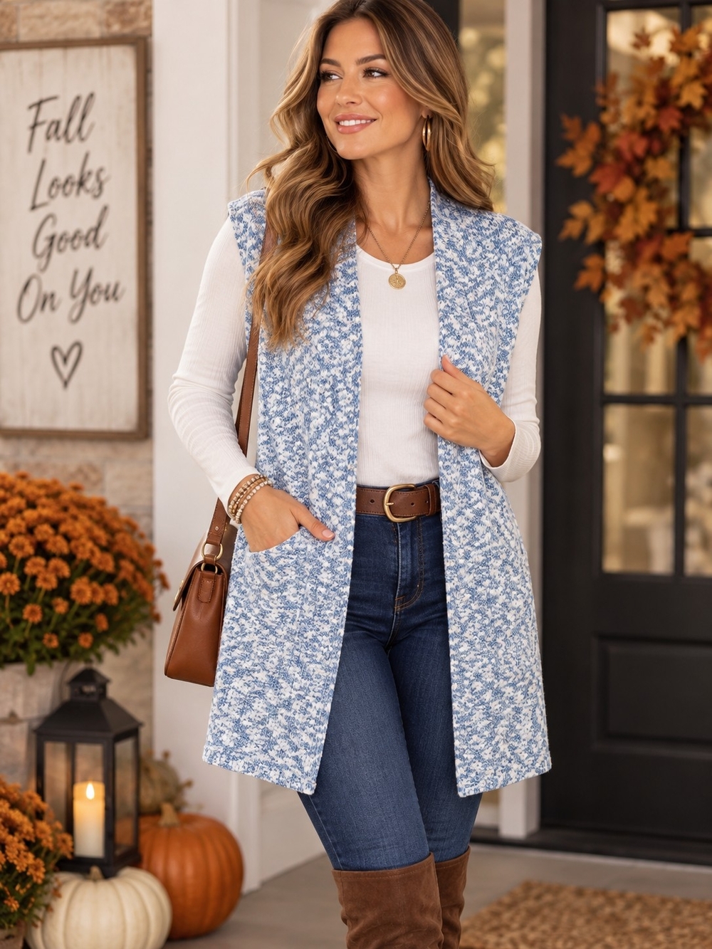 A233. LOFT Sleeveless Cardigan Blue & White Cotton Size Large NWT